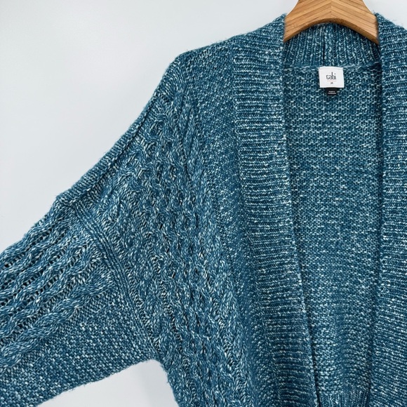Cabi 4095 Astral Cropped Cable-Knit Open Cardigan in Teal in M - Picture 7 of 12